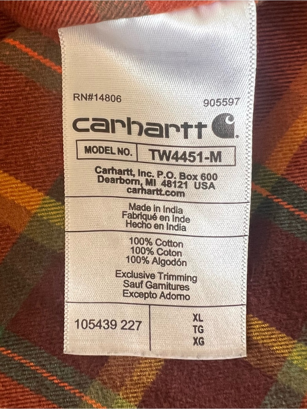 Carhartt Heavyweight Flannel Men’s Orange & Brown Plaid Shirt Jacket Size XL - Picture 5 of 13